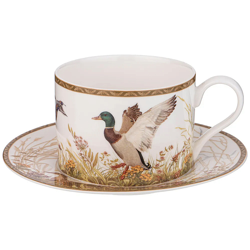 Чайная пара из фарфора с изображением утки и лисы 300 мл Hunting Porcelain Collection Белый Коричневый Чайная пара из фарфора с изображением утки и лисы 300 мл Hunting Porcelain Collection Белый Коричневый в Барнауле | Loft Concept