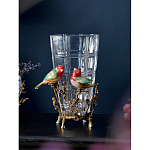 Ваза стеклянная прозрачная с бронзовым основанием в виде ветвей и фарфоровыми птичками Eden Garden варинант исполнения - 3 | Loft Concept в Барнауле