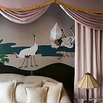 Обои ручная роспись Tsuro Cranes Original colourway on Tarnished Silver gilded paper варинант исполнения - 2 | Loft Concept в Барнауле