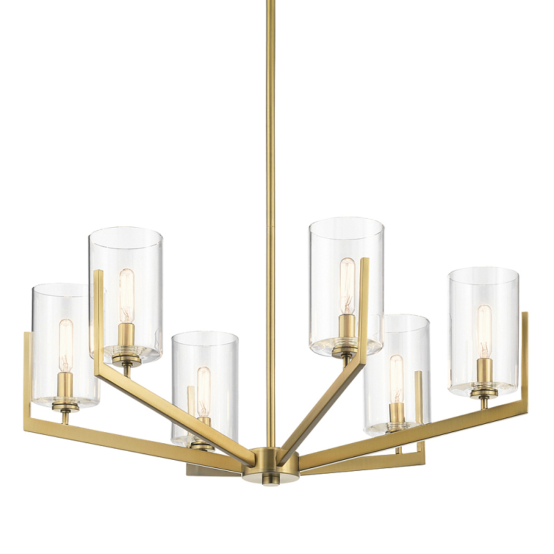 Люстра с 6-ю прозрачными цилиндрическими плафонами Kichler Латунь Прозрачное Стекло Никель в Барнауле | Loft Concept 