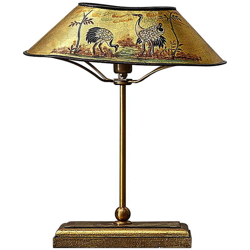 Настольная лампа с абажуром из металла Chinoiserie Cranes Table Lamp Gold Золотой Мульти Настольная лампа с абажуром из металла Chinoiserie Cranes Table Lamp Gold Золотой Мульти в Барнауле | Loft Concept