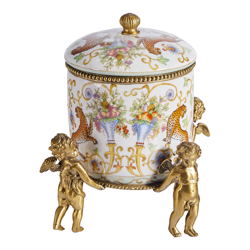 Шкатулка на ангелах из фарфора с бронзовыми элементам Eden Garden Бронза Мульти в Барнауле | Loft Concept 