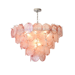 Люстра с каскадом из круглых розовых стеклянных дисков Pink Light Waterfall варинант исполнения - 4 | Loft Concept в Барнауле