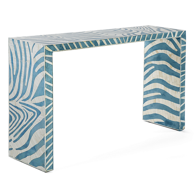 Консоль Дизайнерская Kenya Console ZEBRA Bone Inlay blue ivory ( слоновая кость ) Голубой в Барнауле | Loft Concept 