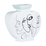 Ваза плоская белая с абстрактными черными линиями в форме лиц Faces of Imagination варинант исполнения - 1 | Loft Concept в Барнауле