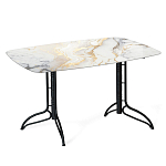 Обеденный стол с прямоугольной столешницей из стекла на черных металлических ножках White Marble варинант исполнения - 1 | Loft Concept в Барнауле