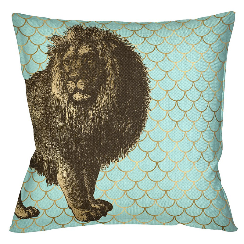 Подушка Safari light blue lion Бирюзовый Глянцевое золото Подушка Safari light blue lion Бирюзовый Глянцевое золото в Барнауле | Loft Concept