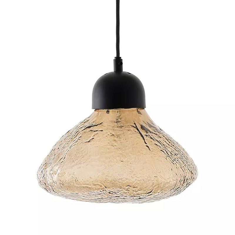 Подвесной светильник с янтарным фактурным плафоном Lamp with Frozen Glass Effect Янтарный Черный Подвесной светильник с янтарным фактурным плафоном Lamp with Frozen Glass Effect Янтарный Черный в Барнауле | Loft Concept