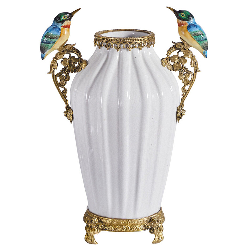 Ваза белого цвета из фарфора с птичкми White Garden Белый Бронза Мульти в Барнауле | Loft Concept 