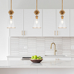 Подвесной светильник золотого цвета с колоколообразным стеклянным плафоном и декоративным элементом Elstead Lighting варинант исполнения - 9 | Loft Concept в Барнауле