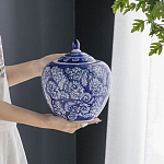 Ваза округлой формы с синей росписью и цветочным узором Blue & White Ornament варинант исполнения - 4 | Loft Concept в Барнауле