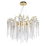 Люстра золотого цвета с декоративными ветками и длинными прозрачными стеклянными подвесами в форме сосулек Droplet Chandelier варинант исполнения - 2 | Loft Concept в Барнауле