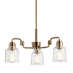 Люстра цвета латунь с 3-мя прозрачными стеклянными плафонами Kichler варинант исполнения - 1 | Loft Concept в Барнауле