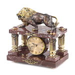 Часы настольные из креноида и бронзы с декором в виде льва Lion Stone Clock варинант исполнения - 3 | Loft Concept в Барнауле