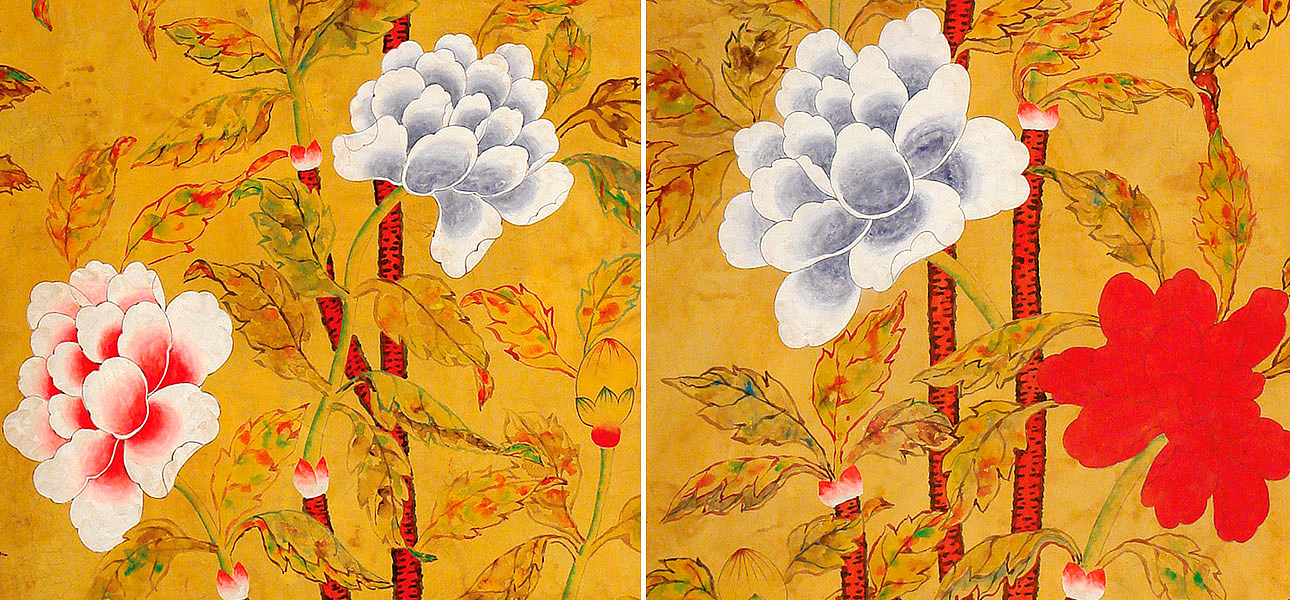 Обои ручная роспись Korean Peony Original colourway on Edo Golden Brown painted silk Обои ручная роспись Korean Peony Original colourway on Edo Golden Brown painted silk - Loft-Concept в Барнауле