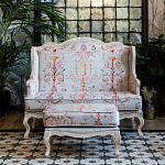 Двухместный диван из массива бука серый с растительным орнаментом Raffael Blue Grey Sofa варинант исполнения - 8 | Loft Concept в Барнауле