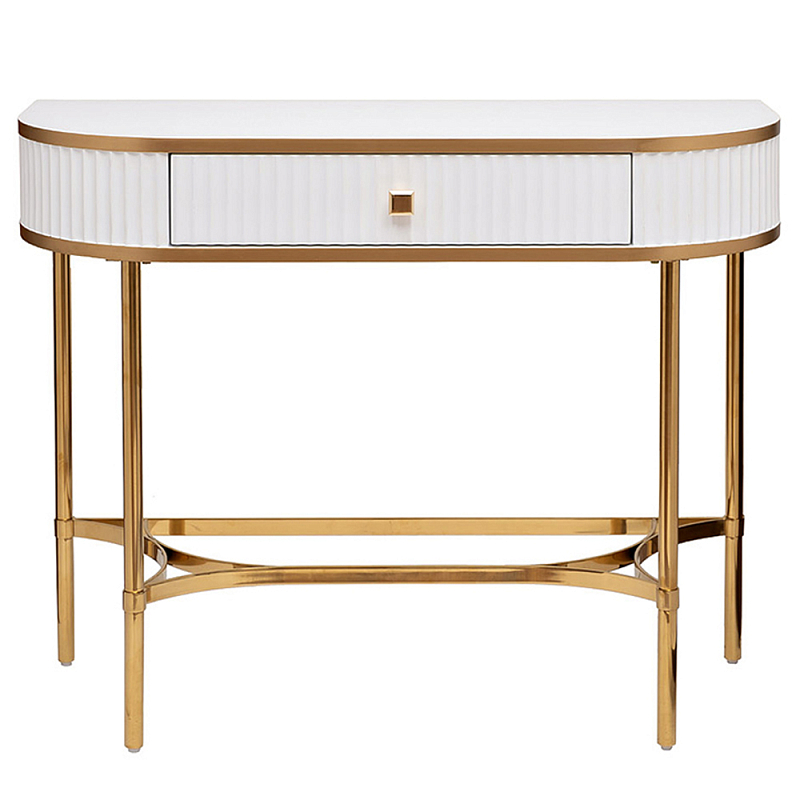 Консоль с ящиком белая с золотом Textured White Console with Gold Белый Золотой Консоль с ящиком белая с золотом Textured White Console with Gold Белый Золотой в Барнауле | Loft Concept