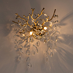 Бра золотого цвета с декоративными ветвями и прозрачными подвесками в форме листьев Droplet Chandelier варинант исполнения - 2 | Loft Concept в Барнауле