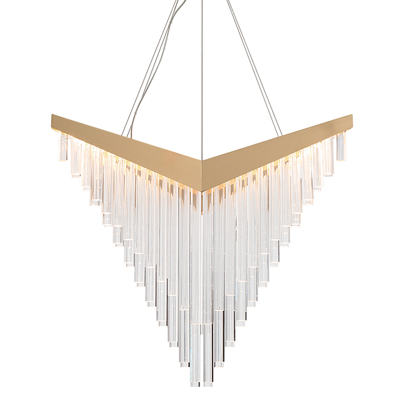 Люстра золотого цвета в форме галочки с каскадом длинных прозрачных трубок Eurofase матовое золото Прозрачный в Барнауле | Loft Concept 
