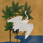 Обои ручная роспись Tsuro Cranes Original colourway on Gold Bullion gilded silk варинант исполнения - 1 | Loft Concept в Барнауле