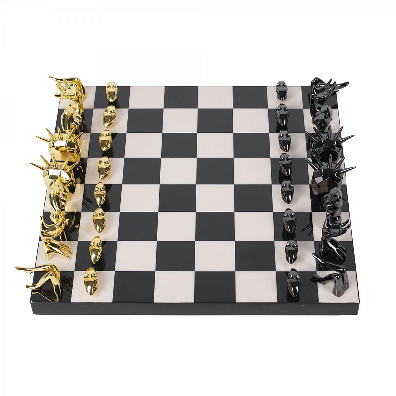 Шахматы Kelly Wearstler Dichotomy Chess Set Черный Белый Глянцевое золото в Барнауле | Loft Concept 