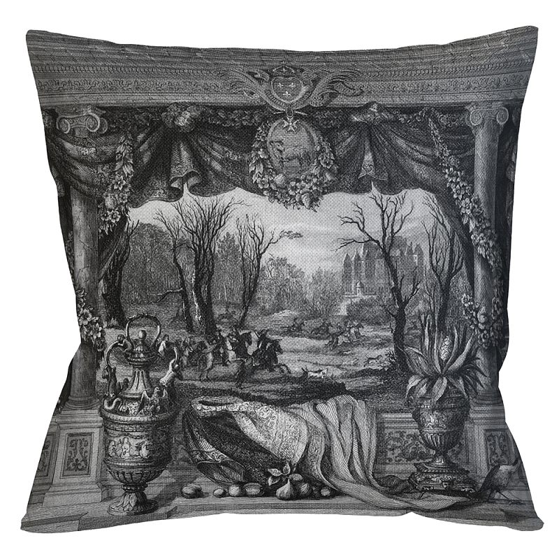 Декоративная подушка Madrid Castle Pillow Черно-белый Бежевый Декоративная подушка Madrid Castle Pillow Черно-белый Бежевый в Барнауле | Loft Concept