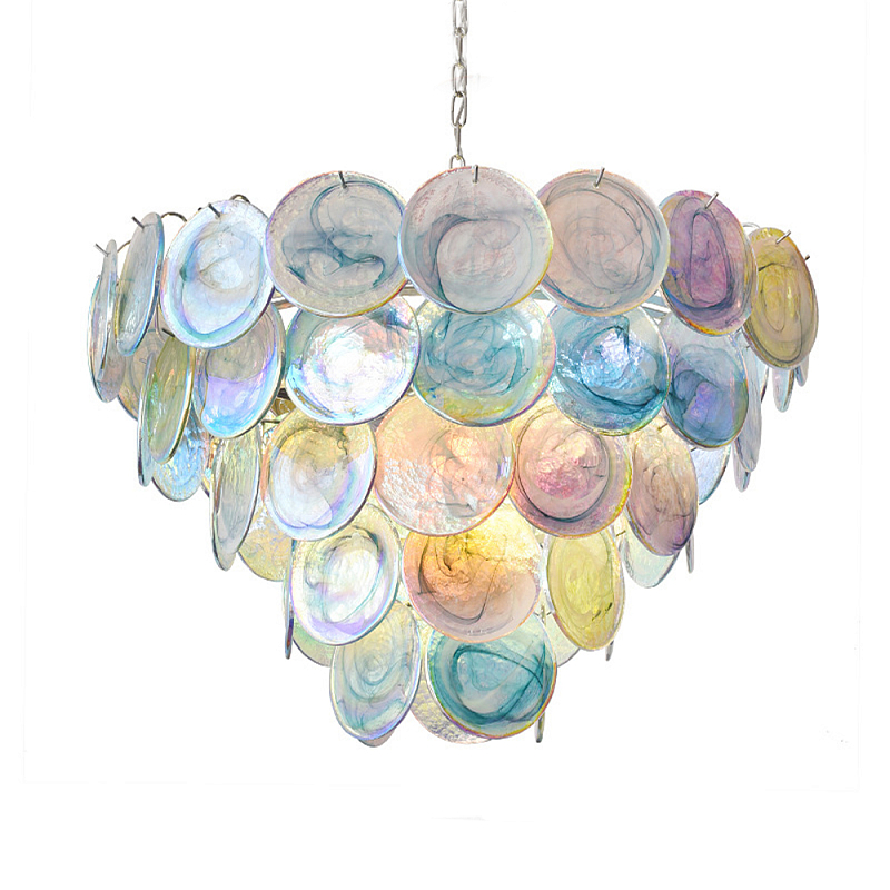 Люстра с каскадом из круглых разноцветных стеклянных дисков Mother of Pearl Iridescence Мульти Хром Люстра с каскадом из круглых разноцветных стеклянных дисков Mother of Pearl Iridescence Мульти Хром в Барнауле | Loft Concept