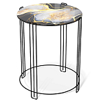 Стол журнальный круглый со столешницей из стекла Gold and Black Marble варинант исполнения - 1 | Loft Concept в Барнауле