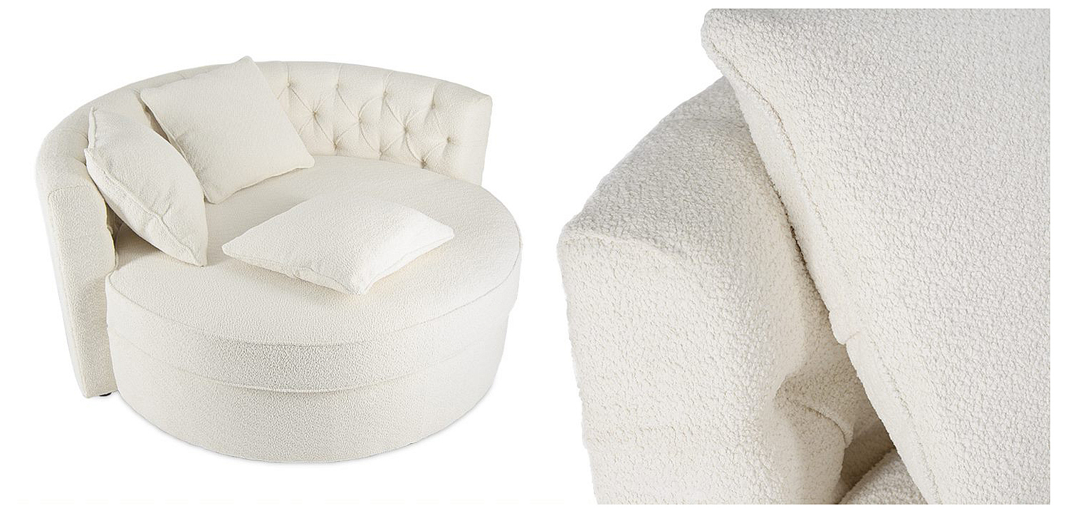 Кушетка круглая с обивкой из ткани букле Milky Boucle Chair Белая Кушетка круглая с обивкой из ткани букле Milky Boucle Chair Белая - Loft-Concept в Барнауле