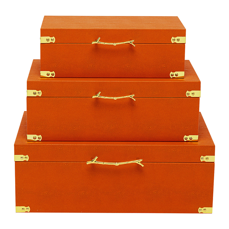 Комплект оранжевых чемоданов Golden Twigs Оранжевый Глянцевое золото в Барнауле | Loft Concept 