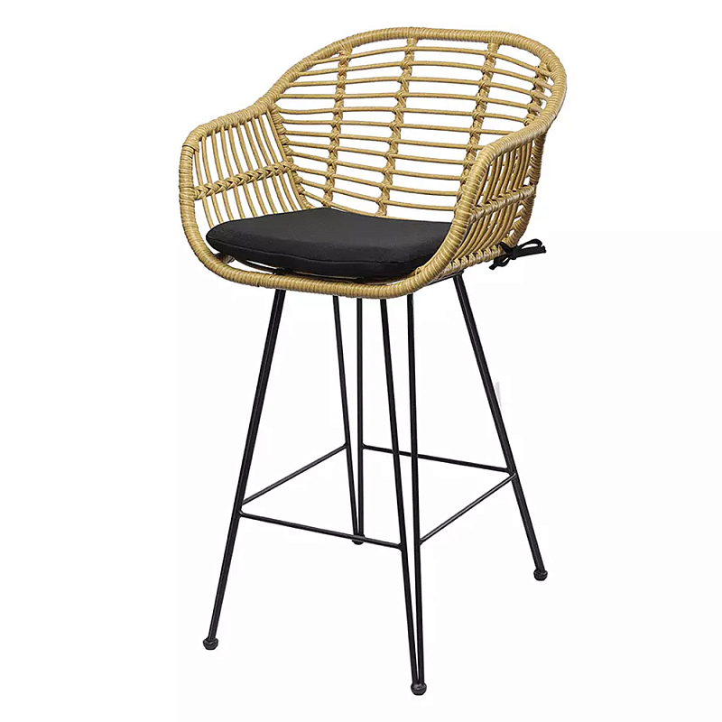 Стул полубарный с ротанговым плетением Half Bar Chair with Wicker Черный Бежевый Стул полубарный с ротанговым плетением Half Bar Chair with Wicker Черный Бежевый в Барнауле | Loft Concept
