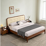 Кровать двуспальная с каркасом из дерева и мягким изголовьем Moon Walnut Bed варинант исполнения - 8 | Loft Concept в Барнауле
