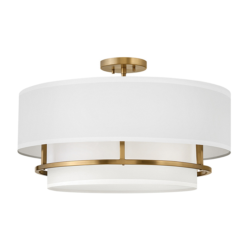 Потолочный светильник с двухслойным белым текстильным абажуром Hinkley Латунь Белый Никель в Барнауле | Loft Concept 