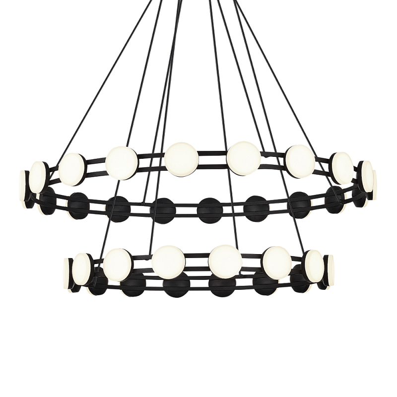 Люстра двухъярусная с круглыми светодиодными источниками света Maxine Light Черный Золотой Белый в Барнауле | Loft Concept 