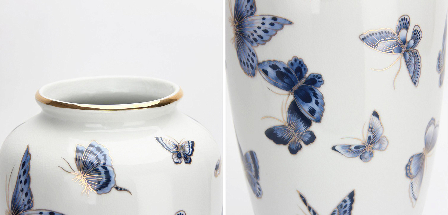 Ваза Porcelain Butterfly Blue and Gold Vase Ваза Porcelain Butterfly Blue and Gold Vase - Loft-Concept в Барнауле