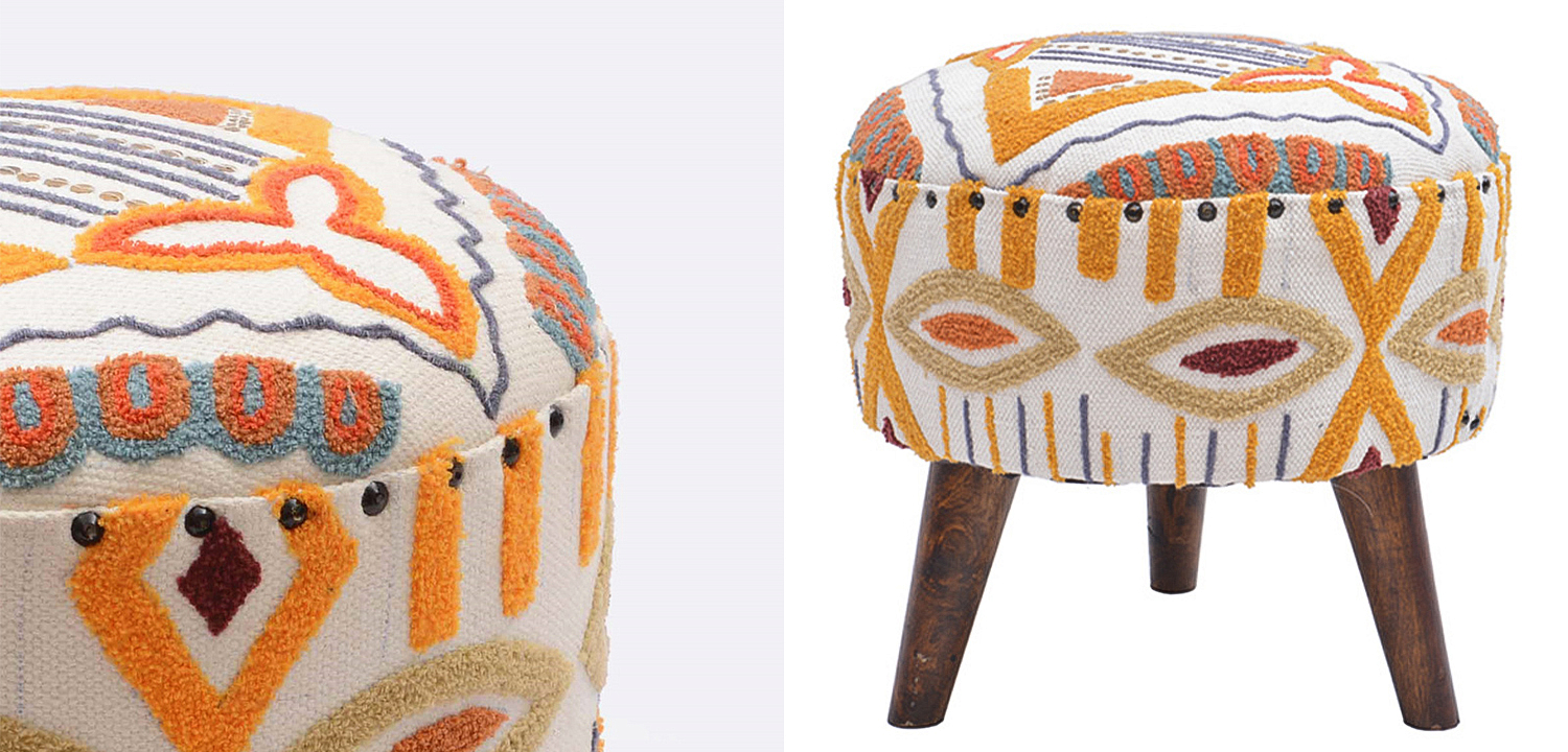 Пуф India Multicolor Ornament Wood Pouf Пуф India Multicolor Ornament Wood Pouf - Loft-Concept в Барнауле