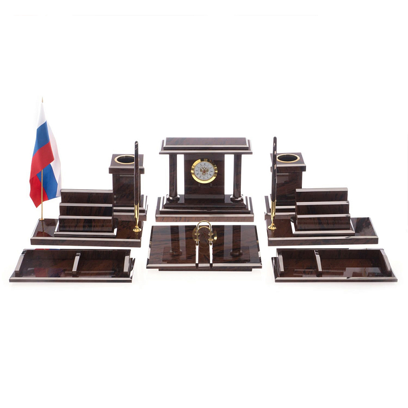 Настольный письменный набор из природного камня обсидиана Team leader Коричневый Бронза в Барнауле | Loft Concept 