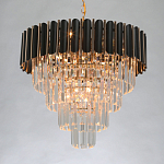 Люстра из черного металла с многоярусными подвесками из прозрачного хрусталя на золотой цепи Empire Black Chandelier Crystal варинант исполнения - 3 | Loft Concept в Барнауле