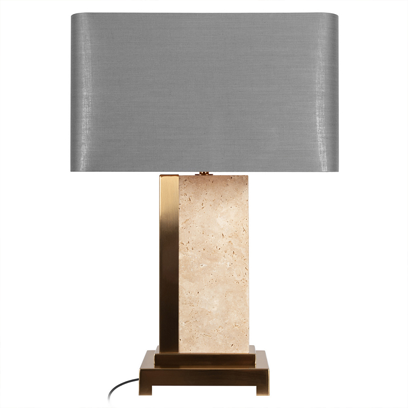 Настольная лампа с основанием из натурального камня c серым прямоугольным абажуром Lapis Tiburtinus Серый Бронза в Барнауле | Loft Concept 