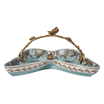 Блюдо из голубого фарфора с бронзовой ручкой в виде ветки Blue Garden варинант исполнения - 2 | Loft Concept в Барнауле