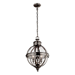 Подвесной светильник с прозрачным стеклянным плафоном в форме шара цвета никеля в индустриальном стиле на цепи 3 лампы Feiss варинант исполнения - 2 | Loft Concept в Барнауле