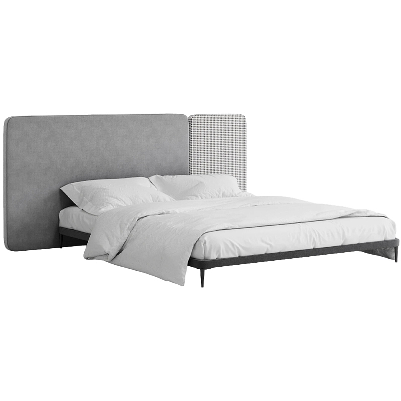 Кровать с большим мягким изголовьем Unity Grey Bed Серый Темно-серый в Барнауле | Loft Concept 