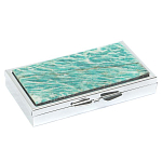 Таблетница карманная прямоугольная на 7 отделений с зеркалом и накладкой из натурального камня Амазонит Silver Stone Pillboxes варинант исполнения - 1 | Loft Concept в Барнауле