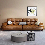 Диван двухместный кожаный с каркасом из массива дерева Medieval Furniture варинант исполнения - 1 | Loft Concept в Барнауле