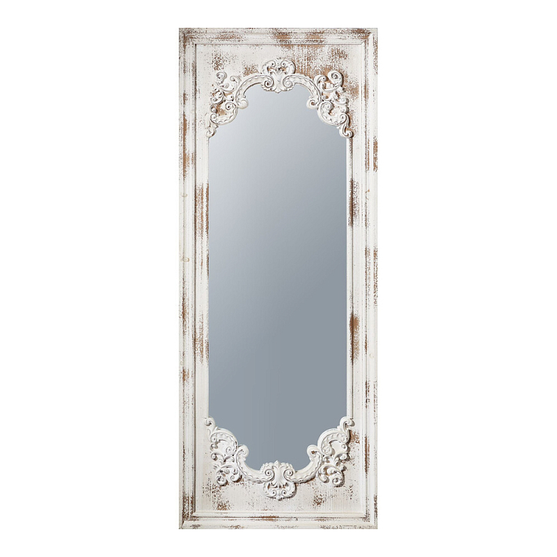 Зеркало настенное с деревянной рамой в винтажном исполнении Palace Baroque Белый Бежевый в Барнауле | Loft Concept 