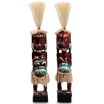 Комплект из 2-х деревянных статуэток Asmat Straw Headdress Statuettes Red Turquoise Tattoo варинант исполнения - 1 | Loft Concept в Барнауле