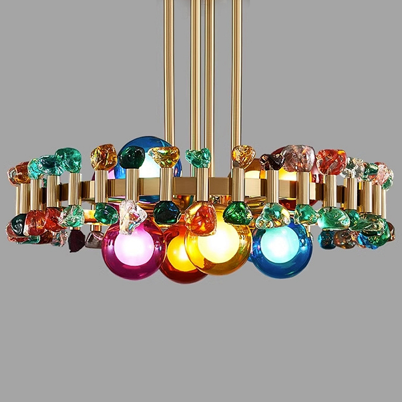 Люстра круглая золотистая с цветными плафонами Colorful Ball Candy Crystal Золотой Мульти Люстра круглая золотистая с цветными плафонами Colorful Ball Candy Crystal Золотой Мульти в Барнауле | Loft Concept
