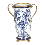 Ваза с бронзовыми ручками и синим цветочным узором Blue & White Ornament варинант исполнения - 1 | Loft Concept в Барнауле