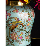 Ваза округлой формы из фарфора с рисунком и бронзовой крышкой Turquoise Blooming Garden варинант исполнения - 3 | Loft Concept в Барнауле