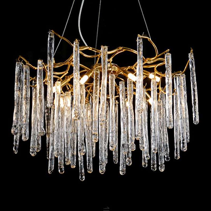 Люстра на подвесе с каркасом из металла и прозрачными подвесками из стекла Droplet Chandelier Золотой Прозрачный Люстра на подвесе с каркасом из металла и прозрачными подвесками из стекла Droplet Chandelier Золотой Прозрачный в Барнауле | Loft Concept